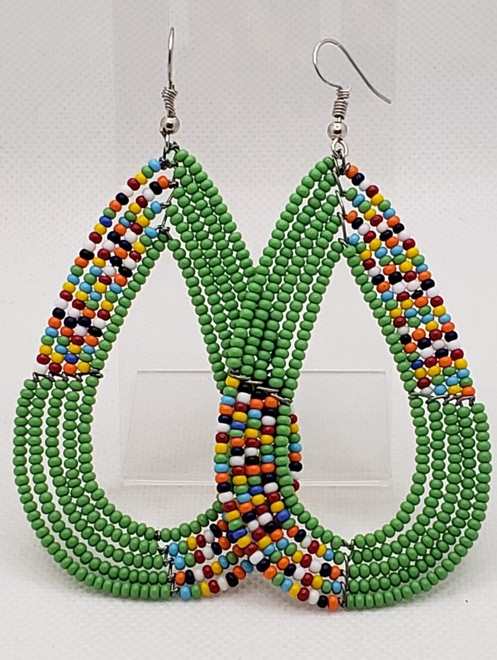 Green Multicolor Beaded Hoop Earrings - Women Jewelry
